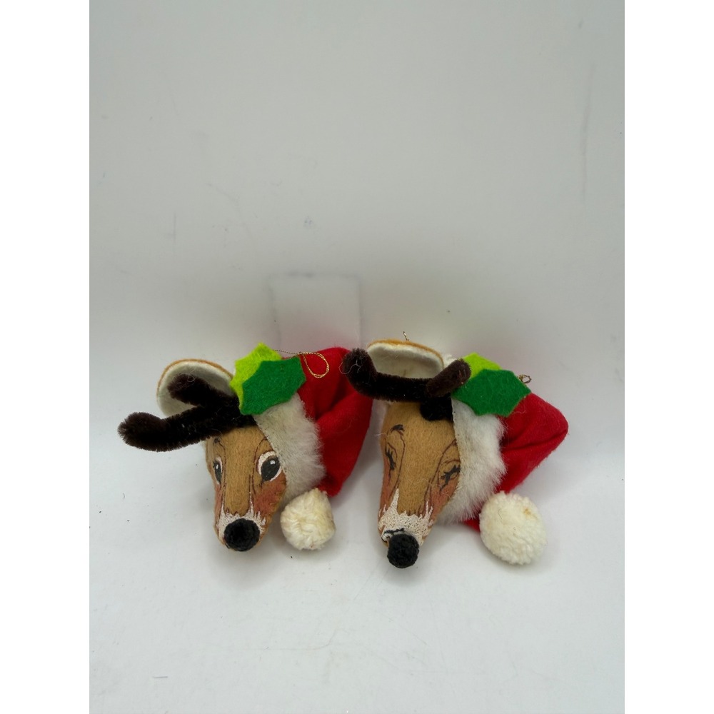 Vintage 1981 Annalee Mobilitee Reindeer Head Christmas Ornaments Set of 2 Red